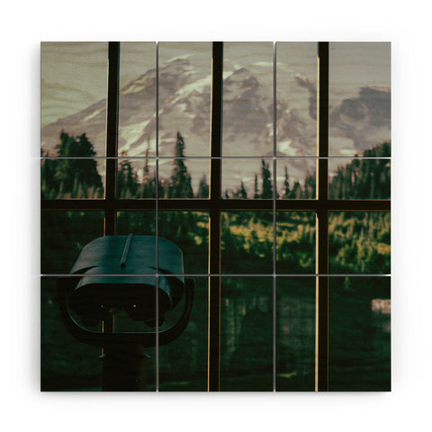 Hannah Kemp Looking at Rainier Wood Wall Mural