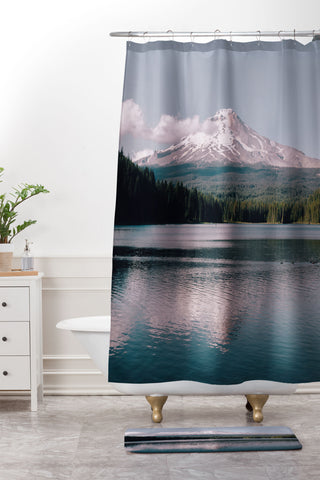 Hannah Kemp Pastel Mountain Lake Shower Curtain And Mat