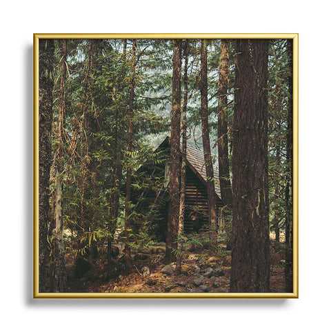 Hannah Kemp Woodland Cabin Square Metal Framed Art Print