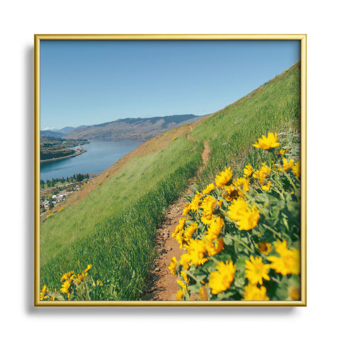 Hannah Kemp Yellow Flower Path Square Metal Framed Art Print