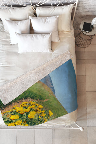 Hannah Kemp Yellow Flower Path Fleece Throw Blanket