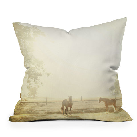 Happee Monkee Morning Horses Outdoor Throw Pillow