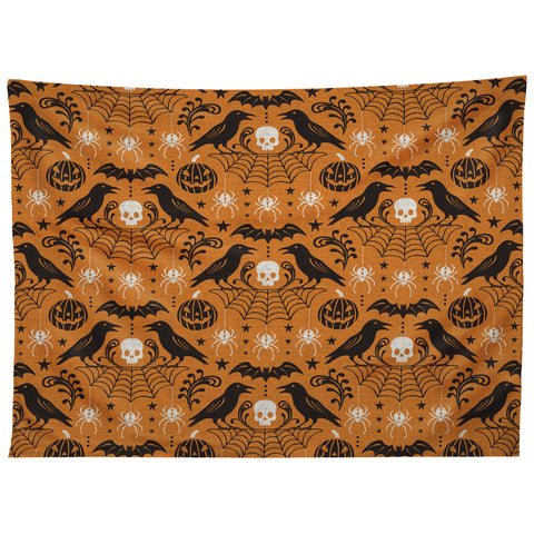 Heather Dutton All Hallows Eve Orange Black Tapestry