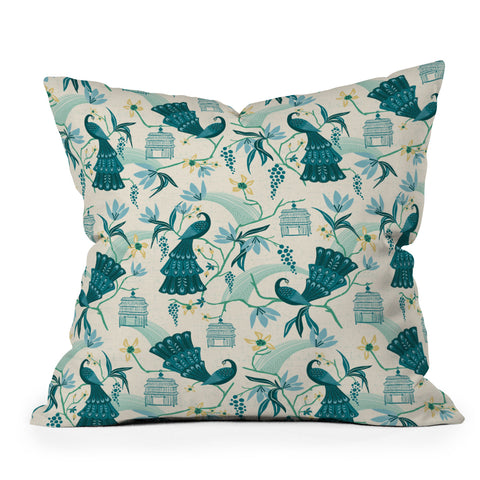 Heather Dutton Aviary Cream Outdoor Throw Pillow