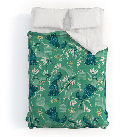 Heather Dutton Aviary Green Duvet Cover