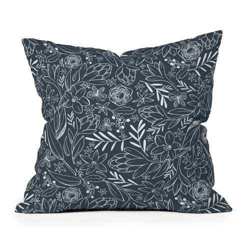 Heather Dutton Botanical Sketchbook Midnight Outdoor Throw Pillow