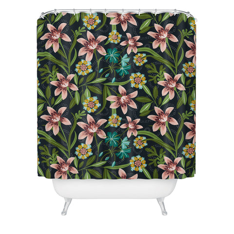 Heather Dutton Brise de Jardin Midnight Blush Shower Curtain