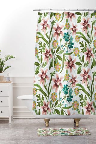 Heather Dutton Brise de Jardin White Blush Shower Curtain And Mat