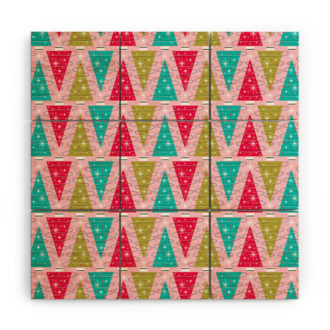 Heather Dutton Christmas Tree Trimming Party Wood Wall Mural