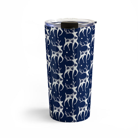 Heather Dutton Dashing Through The Snow Deer Navy Travel Mug