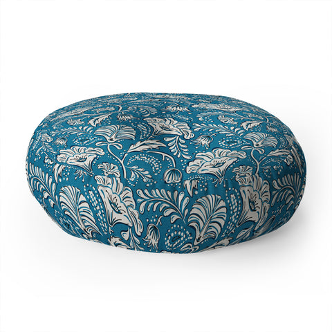 Heather Dutton Farida Blue Ivory Floor Pillow Round
