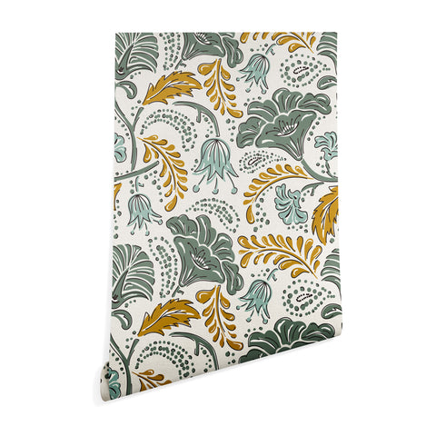 Heather Dutton Farida Ivory Green Wallpaper