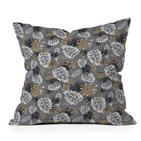 Heather Dutton Festive Forest Silver Outdoor Throw Pillow