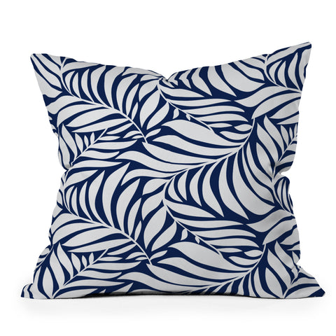 Heather Dutton Flowing Leaves Navy Outdoor Throw Pillow