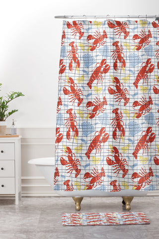 Heather Dutton Fresh Catch Summer Lobster Shower Curtain And Mat