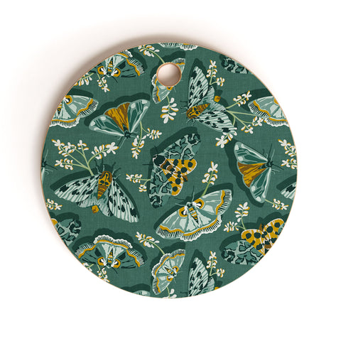 Heather Dutton Gathering Moths Green Cutting Board Round