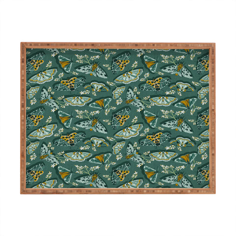 Heather Dutton Gathering Moths Green Rectangular Tray