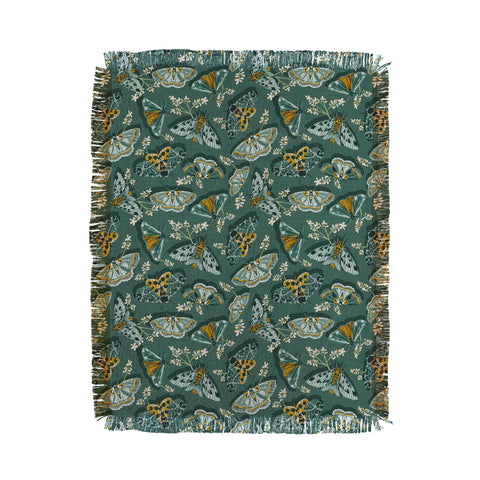 Heather Dutton Gathering Moths Green Throw Blanket