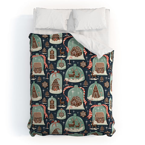 Heather Dutton Gingerbread Village Blue Comforter