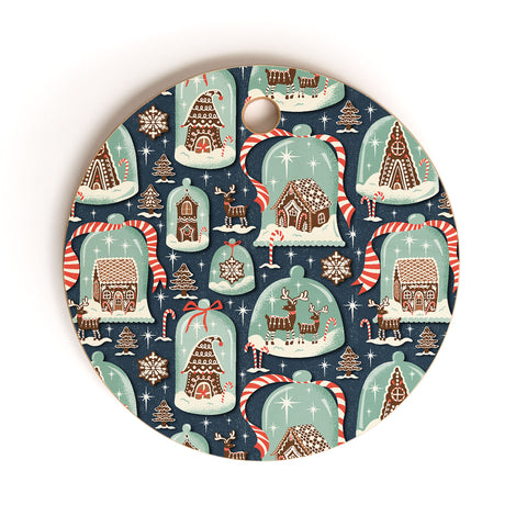Heather Dutton Gingerbread Village Blue Cutting Board Round