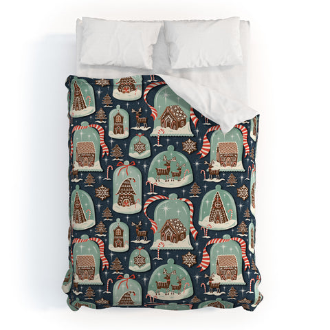 Heather Dutton Gingerbread Village Blue Duvet Cover