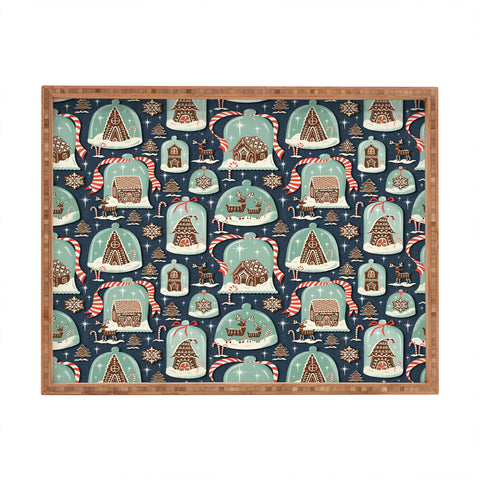 Heather Dutton Gingerbread Village Blue Rectangular Tray
