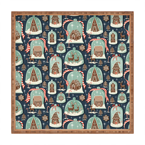 Heather Dutton Gingerbread Village Blue Square Tray