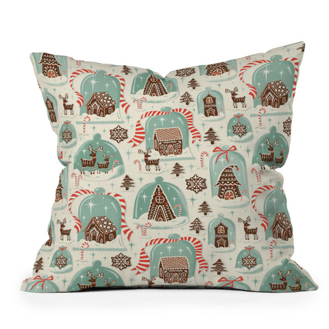 Heather Dutton Gingerbread Village Cream Outdoor Throw Pillow