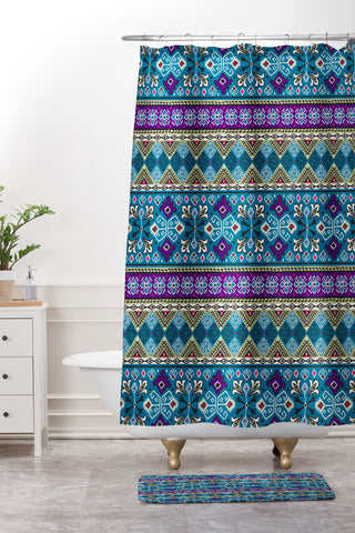Heather Dutton Grand Bazaar Blue Multi Shower Curtain And Mat