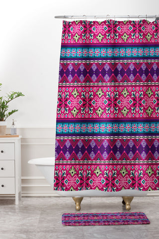 Heather Dutton Grand Bazaar Pink Multi Shower Curtain And Mat