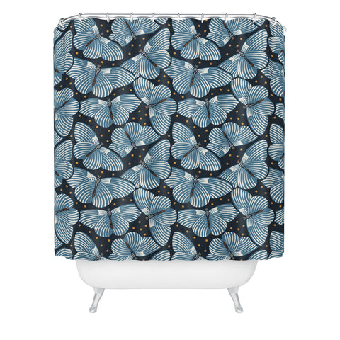 Heather Dutton In Flight Midnight Blue Shower Curtain