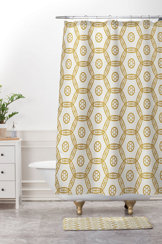 Heather Dutton Madina Ivory Goldenrod Shower Curtain And Mat
