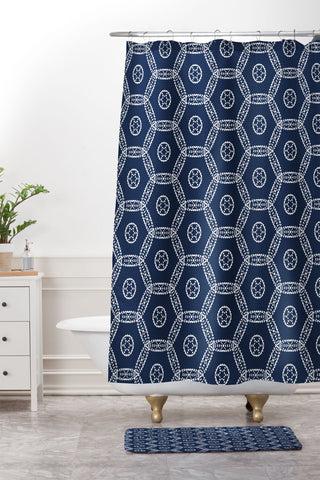 Heather Dutton Madina Navy Shower Curtain And Mat