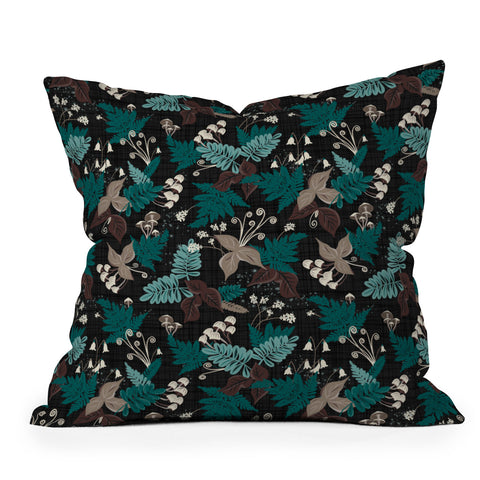Heather Dutton Magic Forest Black Outdoor Throw Pillow