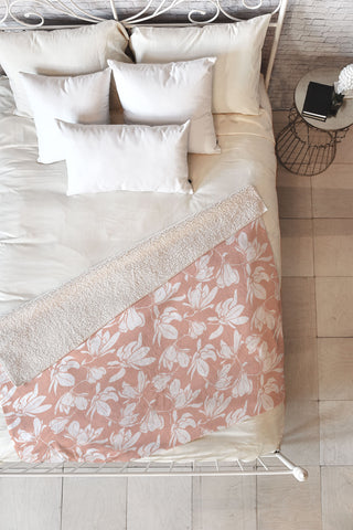 Heather Dutton Magnolia Garden Blush Pink Fleece Throw Blanket
