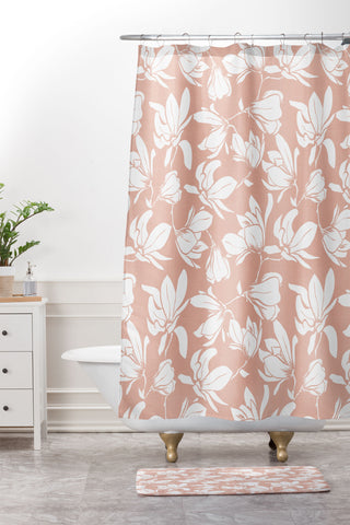 Heather Dutton Magnolia Garden Blush Pink Shower Curtain And Mat