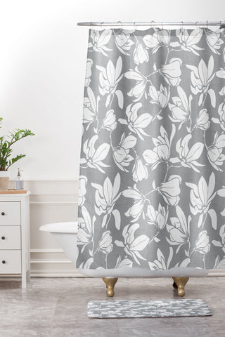 Heather Dutton Magnolia Garden Grey Shower Curtain And Mat