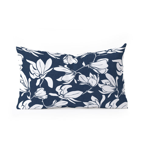 Heather Dutton Magnolia Garden Navy Oblong Throw Pillow