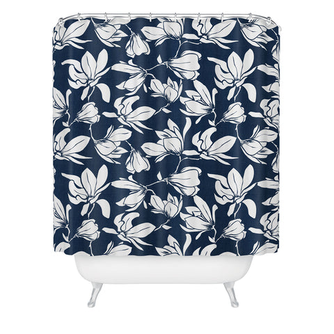 Heather Dutton Magnolia Garden Navy Shower Curtain