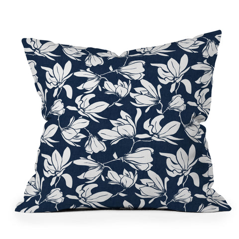 Heather Dutton Magnolia Garden Navy Throw Pillow