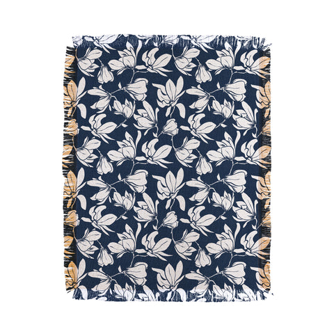Heather Dutton Magnolia Garden Navy Throw Blanket