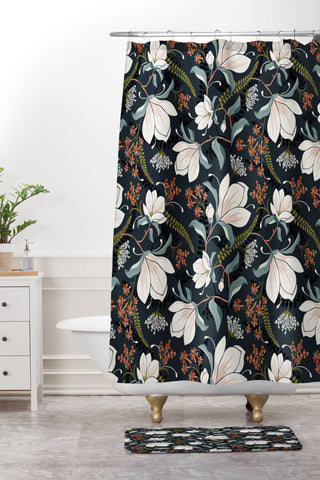 Heather Dutton Magnolia Plantation Midnight Shower Curtain And Mat