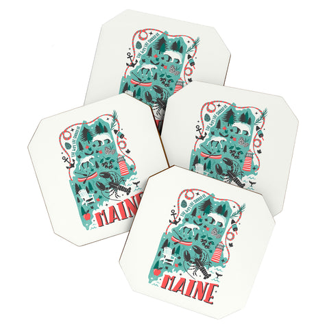 Heather Dutton Maine Map Coaster Set
