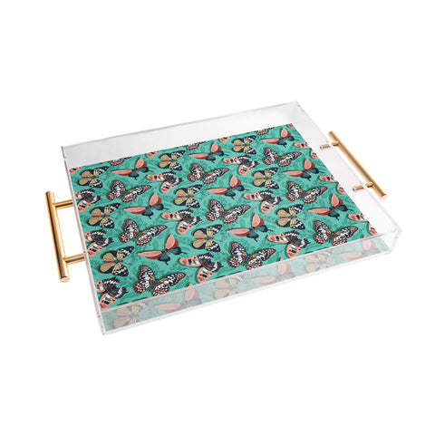 Heather Dutton Mariposa Boho Butterflies Aqua Acrylic Tray