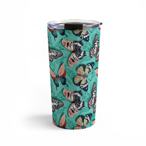Heather Dutton Mariposa Boho Butterflies Aqua Travel Mug