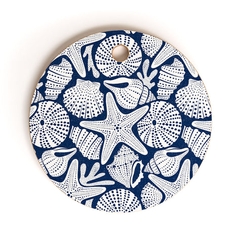 Heather Dutton Ocean Floor Nautical Shells Cutting Board Round