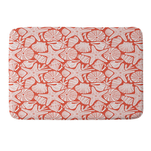 Heather Dutton Ocean Floor Nautical Shells Red Memory Foam Bath Mat