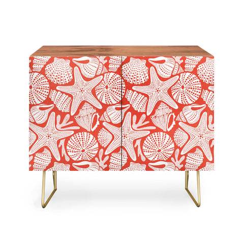 Heather Dutton Ocean Floor Nautical Shells Red Credenza