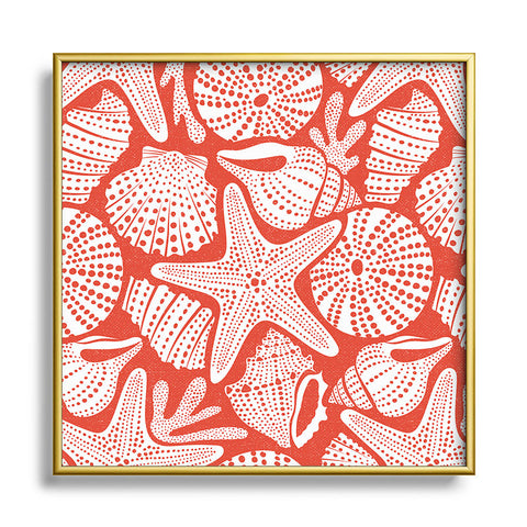 Heather Dutton Ocean Floor Nautical Shells Red Square Metal Framed Art Print
