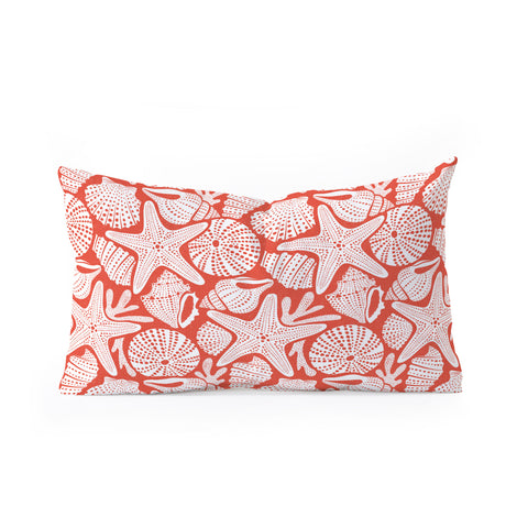 Heather Dutton Ocean Floor Nautical Shells Red Oblong Throw Pillow